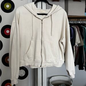AEO White Cropped Zip-up Hoodie